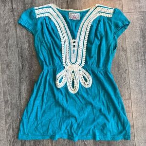 Baraschi Teal Top with Cream Crochet Designs size XS